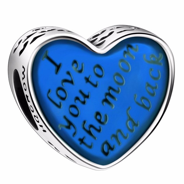925 Sterling Silver "I Love You To The Moon and Back" Heart Charms for European Bracelets Snake Chain - Blue - C7183GSCU67