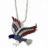 DianaL Boutique Silver Tone American Eagle Necklace Flag Color Enamel and Crystals Gift Boxed - C5126FMLJPX