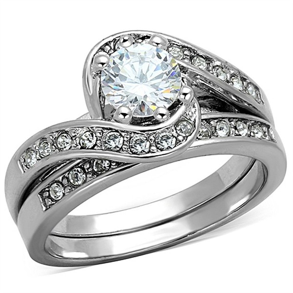 Rhodium Plated SOLID Genuine STERLING SILVER 925 2PCS Engagement Ring