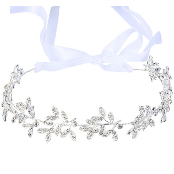 BriLove Women's Bohemian Bridal Olive Leaf Romantic Bendable Ribbon Tie Headband Hair Vine Accessory - CE124MFQDHT