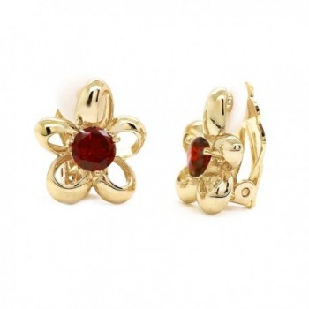 Red CZ Flower Clip on Earrings Gold Plated Women Fashion - CQ12CE2OI9H