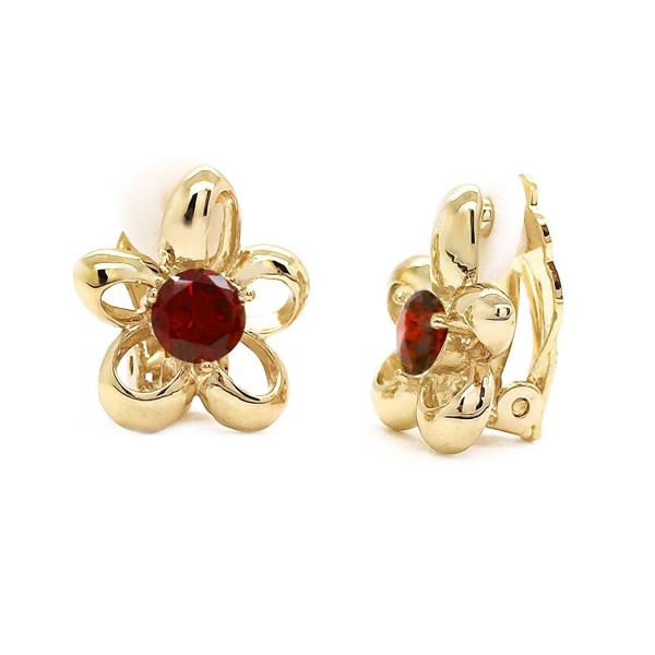 Red CZ Flower Clip on Earrings Gold Plated Women Fashion - CQ12CE2OI9H