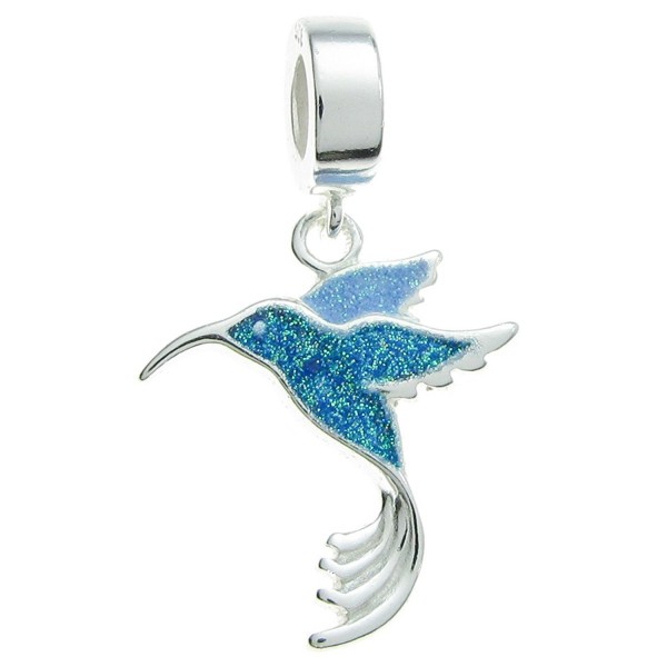 Sterling Silver Hummingbird Enamel European Style Dangle Bead Charm - CX11A0MM4HV