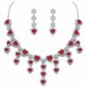BriLove Women's Gorgeous Bridal CZ Heart Shape Cluster Flower Statement Necklace Dangle Earrings Set - Ruby Color - CV17YA3DO5A