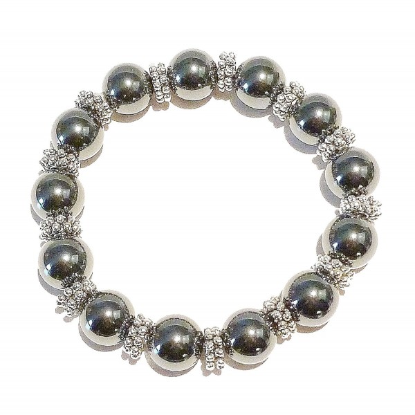 Grey Hematite Gemstone Handcrafted Stretch Bracelet 21cm - CJ11BYOMHPJ