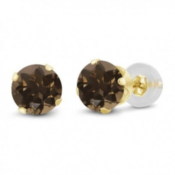 1.60 Ct Round 6mm Brown Smoky Quartz 14K Yellow Gold Stud Women's Earrings - CM11H7OG75V