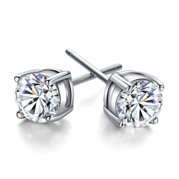 JIAEN 3-10mm Sterling Silver Round Clear Cubic Zirconia Stud Earring (4mm) - CE12847F2R3