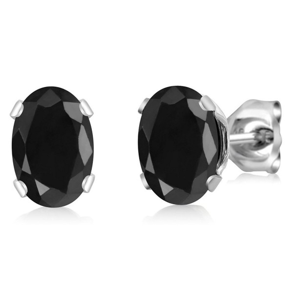 2.14 Ct Oval Black Sapphire 925 Sterling Silver 4-prong Stud Earrings For Women - C8119CP6VOP