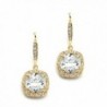 Mariell 14K Gold Plated CZ Dangle Earrings with Cushion-Cut Halos - Great Wedding or Bridesmaid Drops - CE11ZP6UFCT