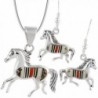 Horse Set in Sterling Silver & Genuine Turquoise & Gemstones (Pendant- Earrings- & Necklace 18") - Multi-45 - CT183NG3MOR