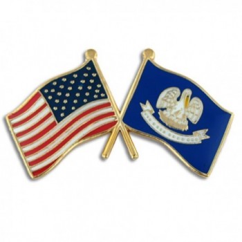 PinMart's Louisiana and USA Crossed Friendship Flag Enamel Lapel Pin - C2119PEM3TP