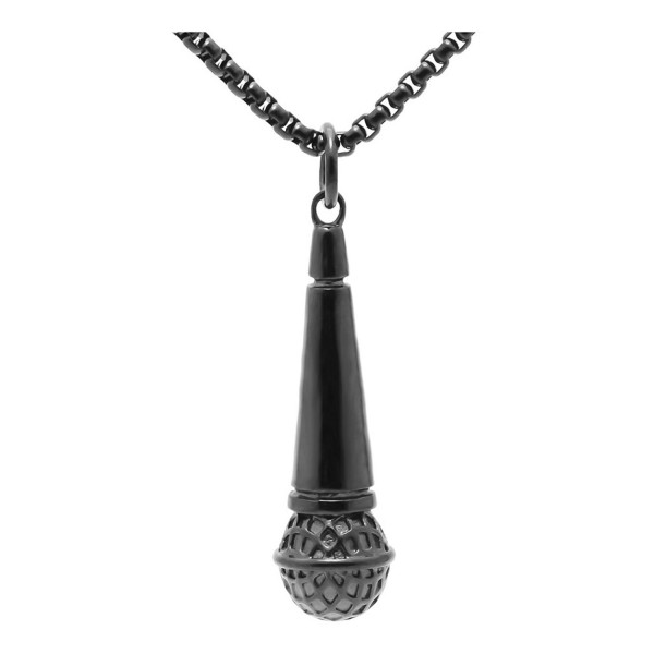 Xusamss Hip Hop Stainless Steel Microphone Tag Pendant 22" Chain Necklace - Black - C3182Y57CSR