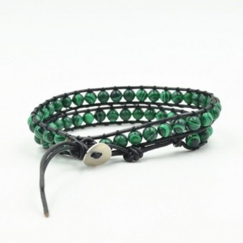 Handmade Leather Bracelet Adjustable Malachite