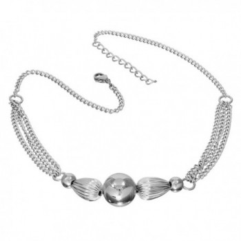 S.Michael Designs Stainless Steel Round Beads and Fluted 18" + 2" ext Necklace - C511SLMHBXP