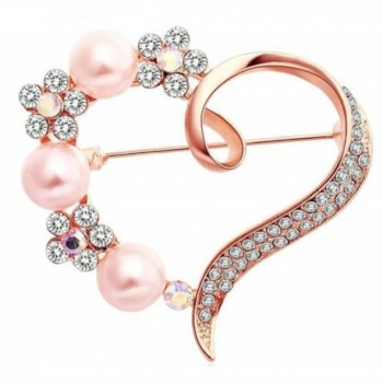 Epinki Women Brooch- Stainless Steel Pearl Love Heart Pearl Brooches and Pins Wedding Brooch - Rose Gold - CB12MBZHS8Z