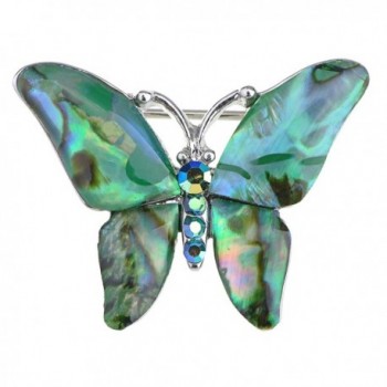 Alilang Silvery Tone Abalone Colored Stones Green Blue Butterfly Brooch Pin - Green - CC1163ZKK49