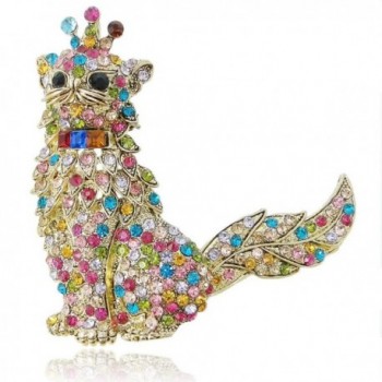 EVER FAITH Austrian Crystal Adorable 3D Kitten Cat with Crown King Brooch - Multicolor Gold-Tone - CQ11BYXGG3J