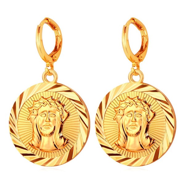 Coin Drop Earrings For Women Gold Plated Jesus Christ Medal Dangle Earring By U7 - CP126NHL5QD