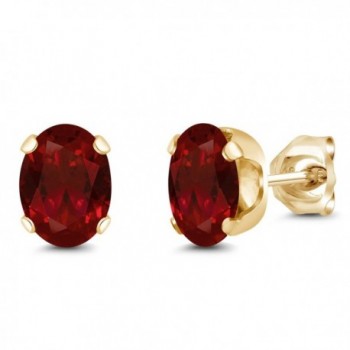 Yellow Gold Plated Red Garnet Stud Earrings (2.20 Cttw- Oval 7X5MM) - CH115A832IF