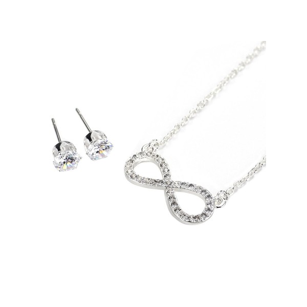 Neoglory Platinum Plated Cubic Zirconia Infinity Necklaces Stud Earrings Jewelry Sets for Sensitive Skin - CQ12N766PYR