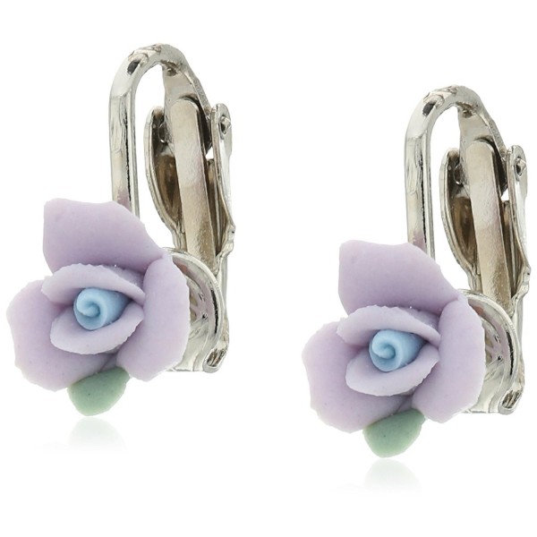 1928 Jewelry Silver-Tone Lavender Purple Porcelain Rose Clip-On Earrings - C7128X3QWFT