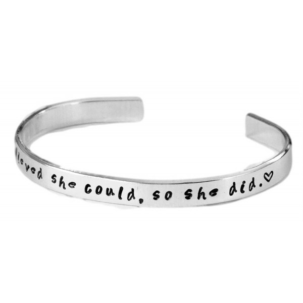 She Believed She Could so She Did. - Inspired - Hand Stamped 1/4" .925 Sterling Silver Cuff - C91236MSMZ5
