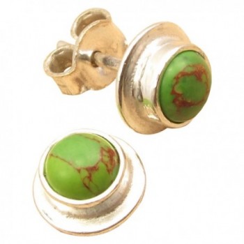 3/8 Inches Luxury STUD Earrings- GREEN COPPER TURQUOISE Silver Plated Jewelry - C117WX5HA69
