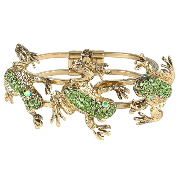 EVER FAITH Women's Austrian Crystal Vintage Inspired 3 Frogs Bangle Bracelet - Green Antique Gold-Tone - C811BGDIZ0J