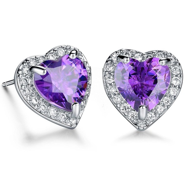 Women Purple Heart AAA Cubic Zironia Stud Earrings - Purple - CH126SE8L9F