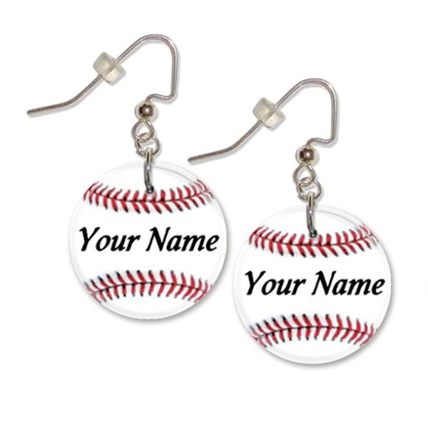 Personalized White Baseball Button Dangle Sports Earrings - C017Y28KOLN