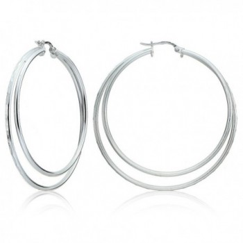Sterling Silver Diamond-cut Double Row Large 48mm Round Hoop Earrings - Sterling Silver - CD12MY2ORHL