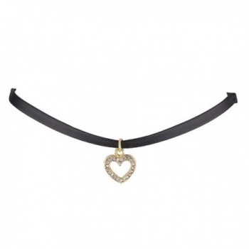 Lux Accessories Black PU Leather and Goldtone Pave Cut Out Heart Pendant Choker - CV12MS34XNN