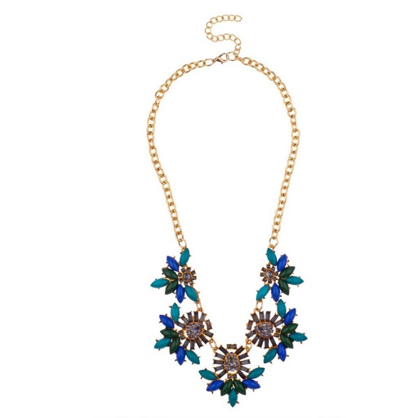 Lux Accessories Womens Floral Multicolor Chunky Statement Necklace - Green Blue - CI11YLDJURD