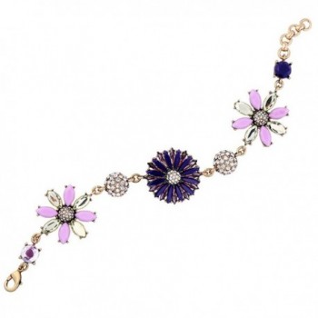 Fashion Gold-Plated Diamond Flower Rhinestone Drop Adjustable Link Strand Bracelet Jewelry for Women - C2185K8KX76