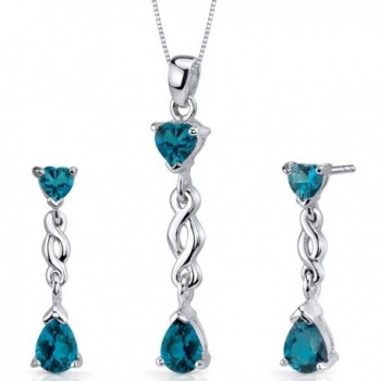 London Blue Topaz Pendant Earrings Necklace Set Sterling Silver 3.25 Carats - CM115NUJX6B
