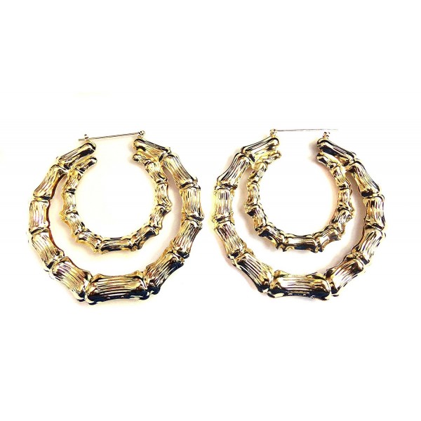 Large Bamboo Hoop Earrings Gold or Silver Tone Double Hoop Earrings - CP12CZZCJDF