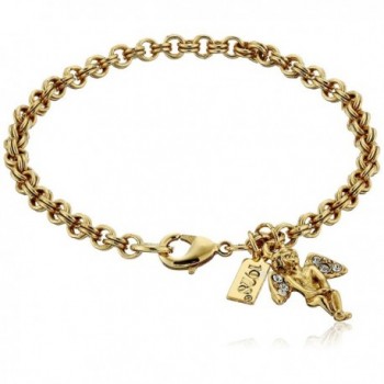 Symbols of Faith "Inspirations" 14k Gold-Dipped Crystal Angel Chain Link Charm Bracelet- 7" - CH126XGZMKJ