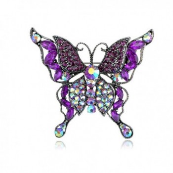 Alilang Purple Crystal Rhinestone Multilayer Butterfly Brooch Pin Silvery Tone Aurora Borealis - C81163ZK9YZ