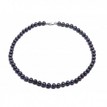 JYX Sterling Silver Round Black Cultured Freshwater Pearl Necklace Strand 18" - CI12MA16JFC