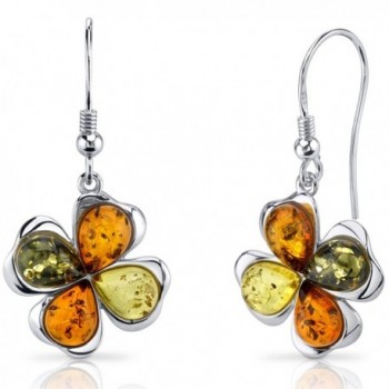 Baltic Amber Clover Earrings Sterling Silver Olive Honey and Cognac Colors - C011Y5N2JPJ
