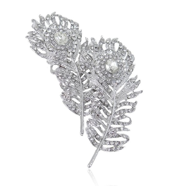 EVER FAITH Women's Austrian Crystal Wedding Bridal Dual Peacock Feather Brooch Clear - Silver-Tone - C511CRX258Z