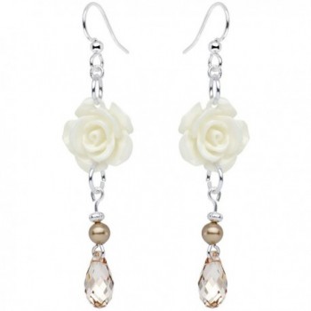 Body Candy Handcrafted 925 Sterling White Elegant Rose Earrings Created with Swarovski Crystals - CF1298X2GDZ