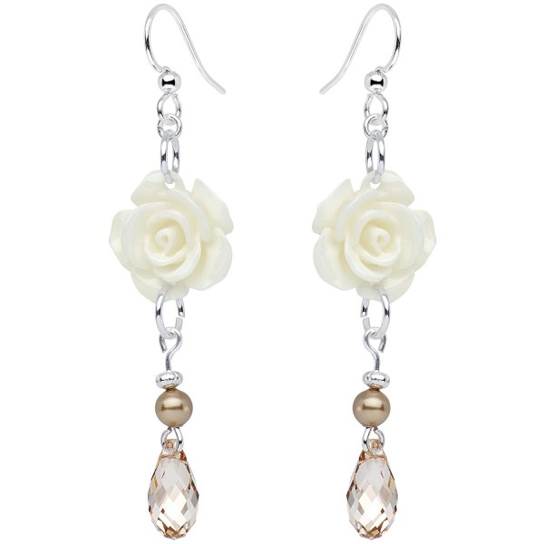 Body Candy Handcrafted 925 Sterling White Elegant Rose Earrings Created with Swarovski Crystals - CF1298X2GDZ