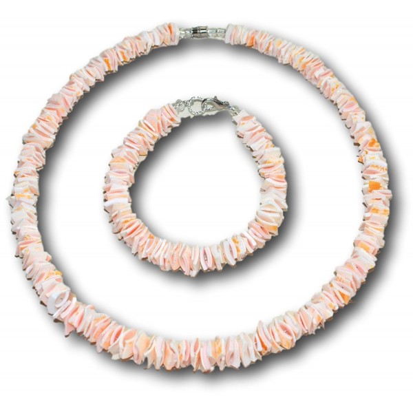 Native Treasure - 2pc Set Rose Pink Clam Chips Puka Shell Necklace and Bracelet - CC12O7SWQDE