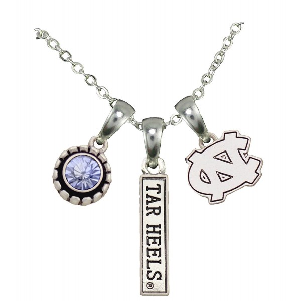 North Carolina Tar Heels 3 Charm Blue Crystal Silver Chain Necklace Jewelry UNC - CZ12CF5Y87F
