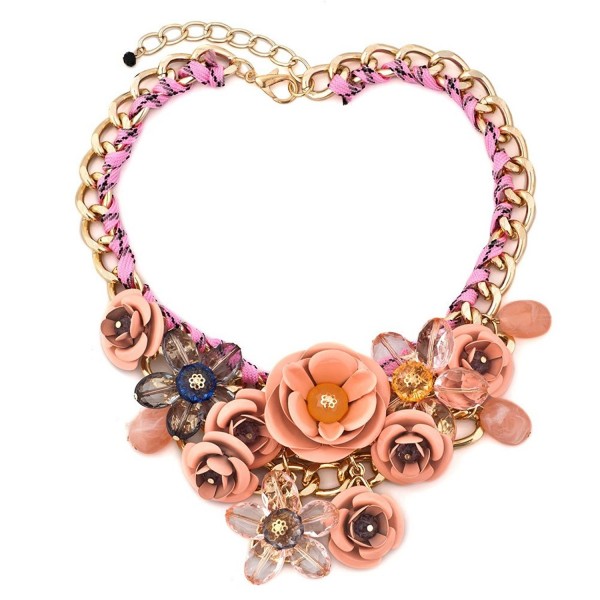 ReisJewelry Chunky Flower Bubble Bib Boho Collar Statement Necklace For Womens Girls Party Jewelry - Orange - C4185HRXYQ3