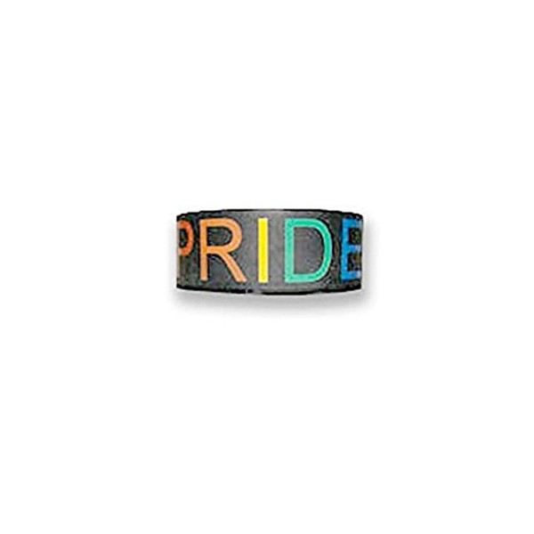 Black Silicone Pride Bracelet - Gay & Lesbian LGBT Pride Wristlet with Rainbow Text - CN1195PBJZ3