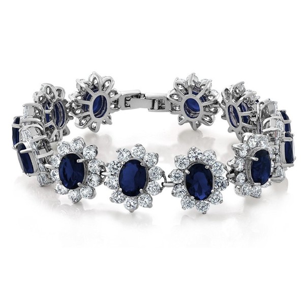 27.00 Carat Oval and Round Royal Blue Sapphire CZ Tennis Bracelet 7 Inch with Security Clasp - C311QVXUNE5