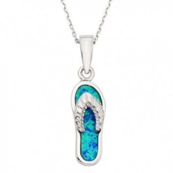 Sterling Silver and Gold Tone Created Blue Opal Flip-flop 18" Pendant Necklace - Blue Opal - CU118O7VY3P