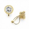 Mariell 14K Gold Plated Crown Setting Clip-On Cubic Zirconia Stud Earrings - Regal 2 Ct. Round Solitaire - CQ12J5BEF11